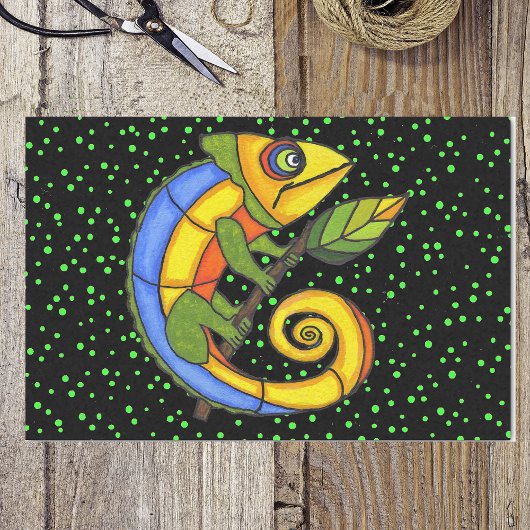 Colorful Fun Lizard Branch Dots Seidenpapier