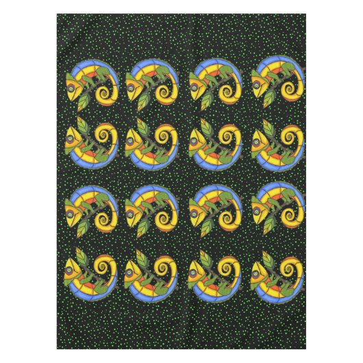 Colorful Fun Lizard Branch Dots Tischdecke (Vorderseite)