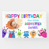 Colorful Fun Photo Little Monster Birthday Party Banner (Horizontal)