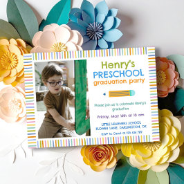 Colorful Fun Photo Preschool Graduation Einladung