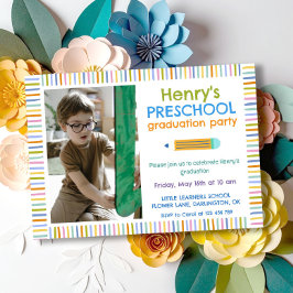 Colorful Fun Photo Preschool Graduation Einladung
