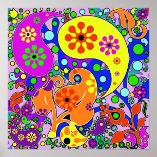 Colorful Funky Blume Retro Paisley Hippie Poster
