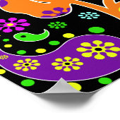 Colorful Funky Flowers Retro Paisley Hippie Poster (Ecke)