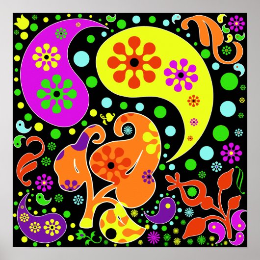 Colorful Funky Flowers Retro Paisley Hippie Poster (Vorne)