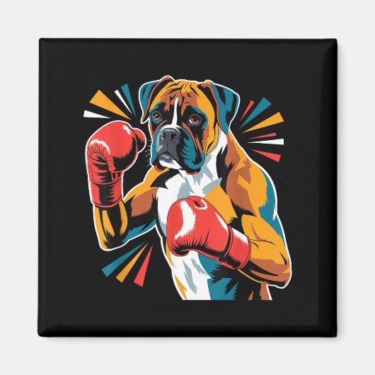 Colorful Funny Boxing Dog Lovers Kickboxing Boxer  Magnet (Vorne)