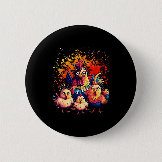 Colorful Funny Chicken Art Button (Vorderseite)