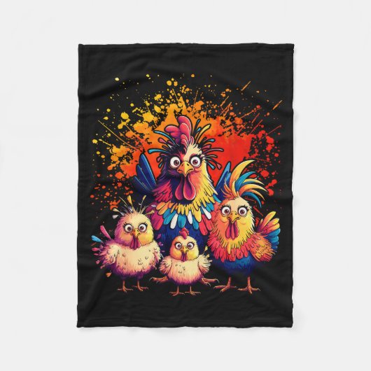 Colorful Funny Chicken Art  Fleecedecke (Vorderseite)