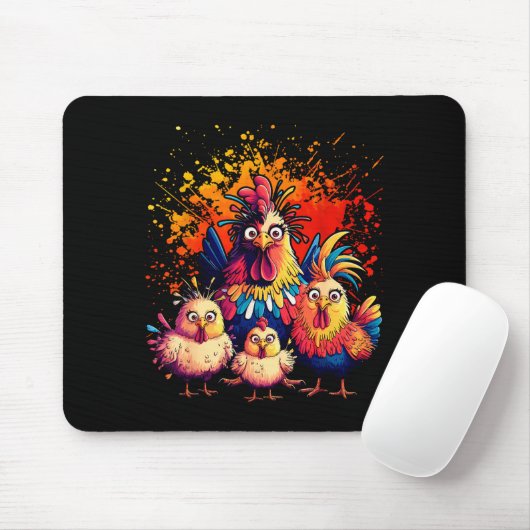 Colorful Funny Chicken Art Mousepad (Mit Mouse)