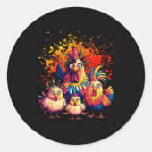 Colorful Funny Chicken Art Runder Aufkleber (Vorderseite)