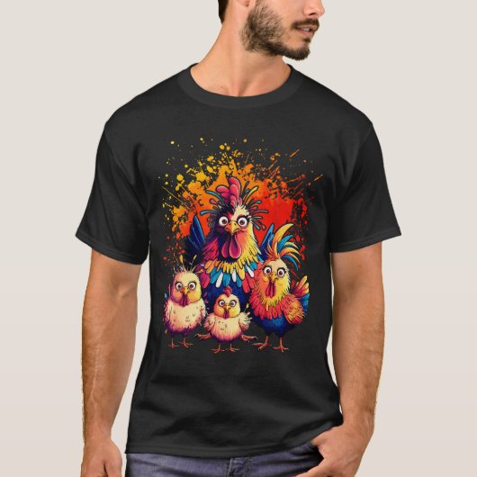 Colorful Funny Chicken Art  T-Shirt (Vorderseite)