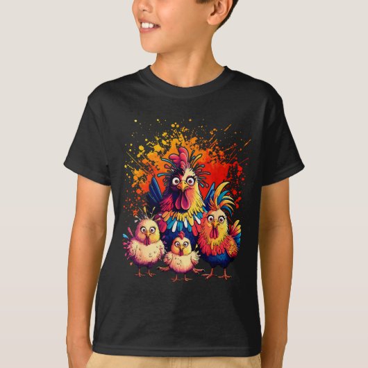 Colorful Funny Chicken Art T-Shirt (Vorderseite)