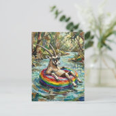 Colorful Funny Oryx on a Float Trip Postkarte (Stehend Vorderseite)