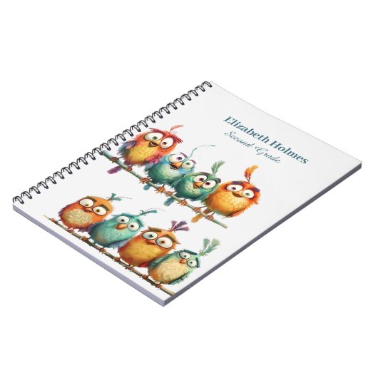 Colorful Funny Quirky Birds School Notizblock (Linke Seite)