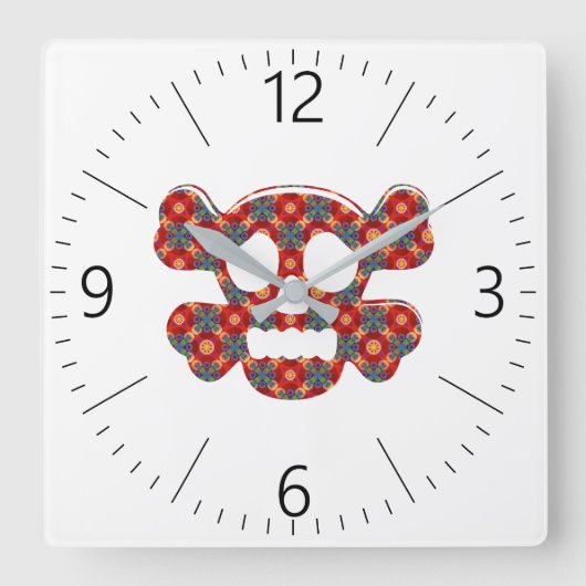 Colorful funny skull quadratische wanduhr (Vorderseite)