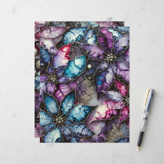 Colorful Galaxy Alkohol Tinte Poinsettia Scrapbook (Vorderseite/Rückseite Beispiel)