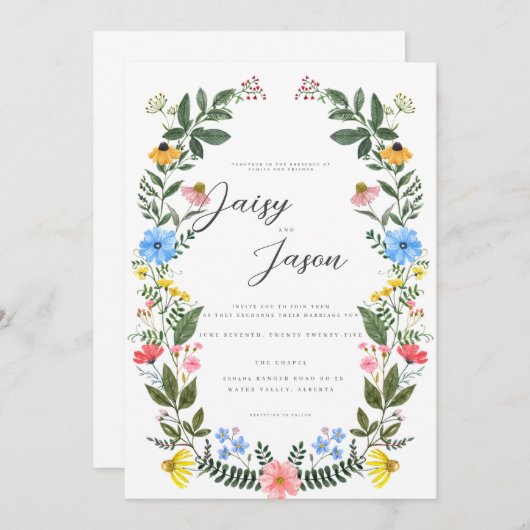 Colorful Garden Arch with Wildflower wedding Einladung (Vorne/Hinten)