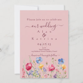 Colorful Garden Boho Wildflower On Pink Einladung