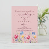 Colorful Garden Boho Wildflower On Pink Einladung (Stehend Vorderseite)