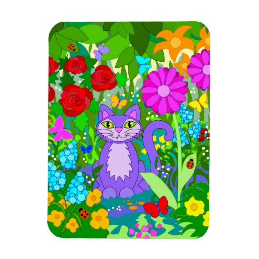 Colorful Garden Cat Art Fantasy Blume Ladybugs Magnet (Vertikal)