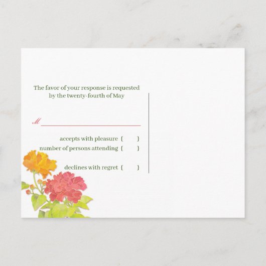 Colorful Garden Peony Wedding RSVP Einladungspostkarte (Rückseite)
