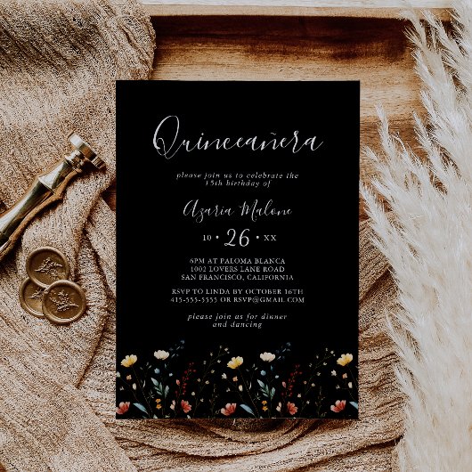 Colorful Garden Wildflower Quinceañera Einladung