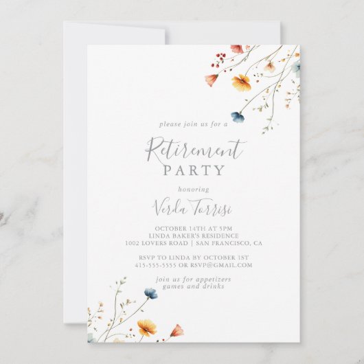 Colorful Garden Wildflower Retirement Party Einladung (Vorderseite)