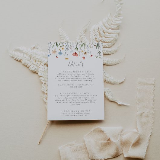 Colorful Garden wildflower Wedding Details Begleitkarte