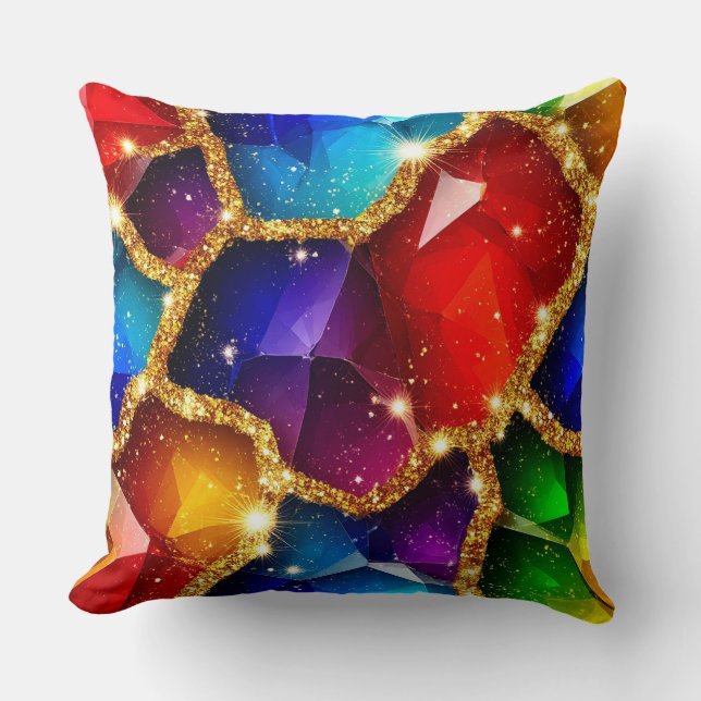 Colorful Gemstone Abstract With Gold Glitter Spark Kissen (Vorderseite)