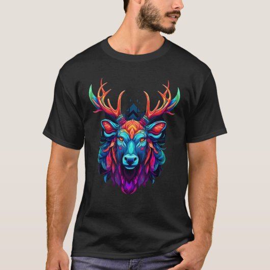 Colorful Geometric Moose Elk Hunting Pop Animal T-Shirt (Vorderseite)