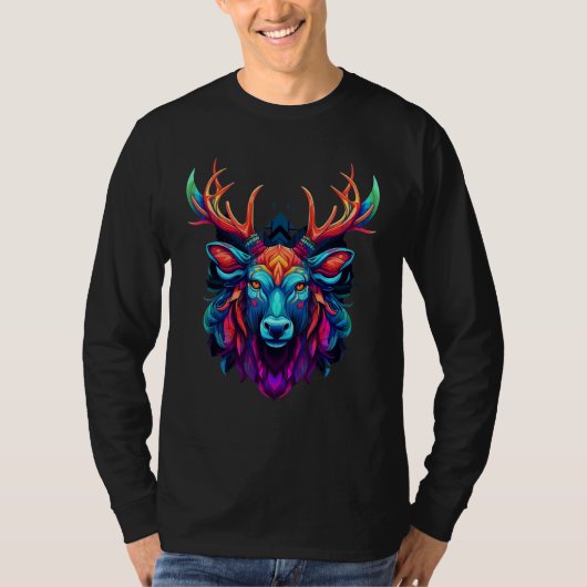 Colorful Geometric Moose Elk Hunting Pop Animal T-Shirt (Vorderseite)
