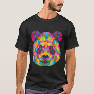 Colorful Geometric Panda Head Animal Bear T-Shirt