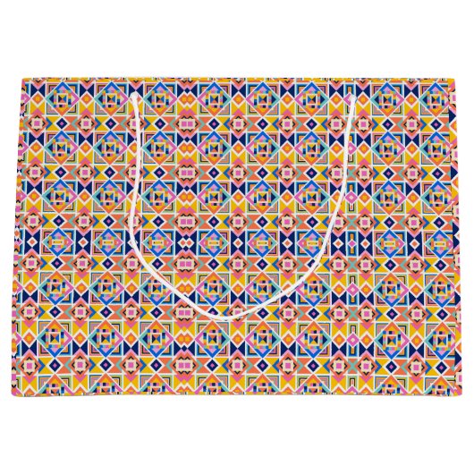 Colorful geometric-patterned gift bag with white  große geschenktüte (Vorderseite)