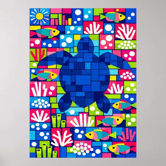 Colorful Geometric Sea Turtle Mosaic Poster (Vorne)