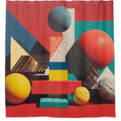 Colorful Geometric Shapes on Red Background Duschvorhang (Vorderseite)