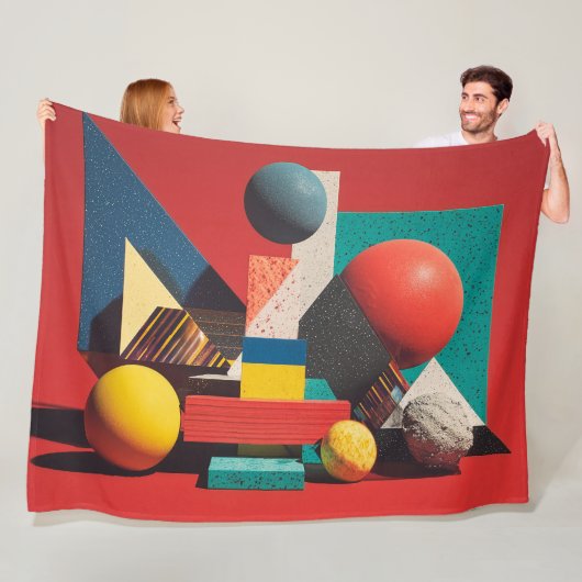 Colorful Geometric Shapes on Red Background Fleecedecke (Beispiel)