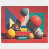 Colorful Geometric Shapes on Red Background Fleecedecke (Vorderseite (Horizontal))