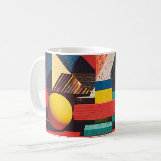 Colorful Geometric Shapes on Red Background Kaffeetasse (Vorderseite Links)