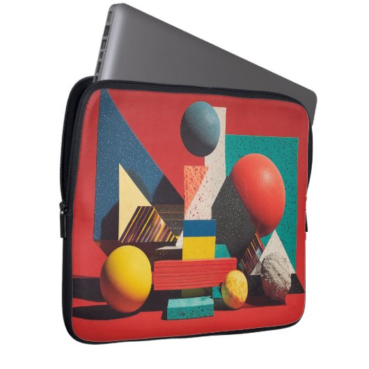 Colorful Geometric Shapes on Red Background Laptopschutzhülle (Vorne Rechts)