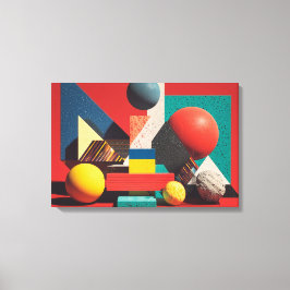 Colorful Geometric Shapes on Red Background Leinwanddruck