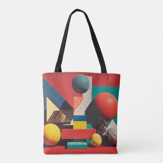 Colorful Geometric Shapes on Red Background Tasche (Rückseite)