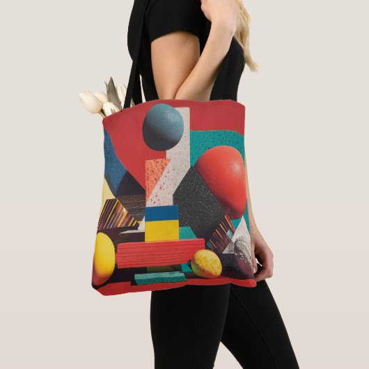 Colorful Geometric Shapes on Red Background Tasche (Von Nahem)