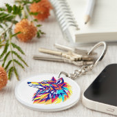 Colorful Geometric Wolf Acrylic Keychain Schlüsselanhänger (Vorderseite rechts)