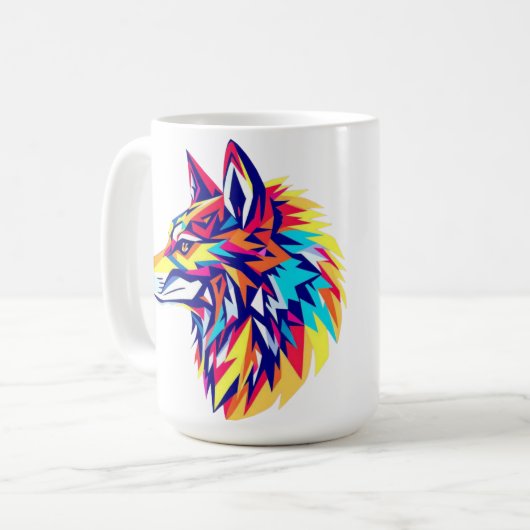 Colorful Geometric Wolf Mug Kaffeetasse (Vorderseite Links)