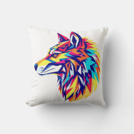 Colorful Geometric Wolf Throw Pillow Kissen