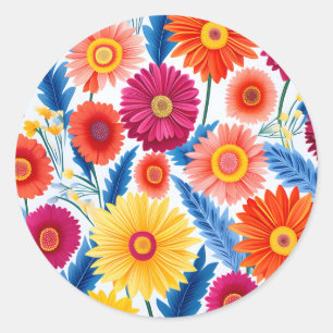 Colorful Gerbera Daisies Floral Runder Aufkleber