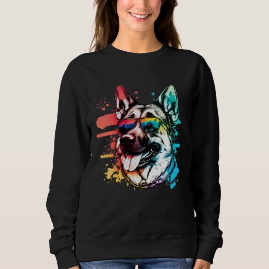 Colorful German Shepherd Dog Pop Dad Dog Sweatshirt (Vorderseite)
