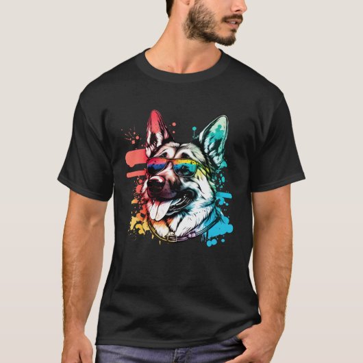 Colorful German Shepherd Dog Pop Dad Dog T-Shirt (Vorderseite)