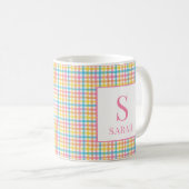 Colorful Gingham Check Custom Name Initial Mug Kaffeetasse (VorderseiteRechts)