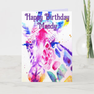 Colorful Giraffe Watercolor Girls Geburtstagskarte Karte