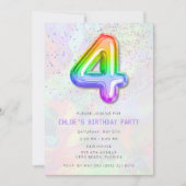 Colorful Girl's 4th Birthday Balloon Party Einladung (Vorderseite)